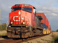 CN GE C-449W 2670 leading CN102, seen passing by Colebrook on its way to Roberts Bank.