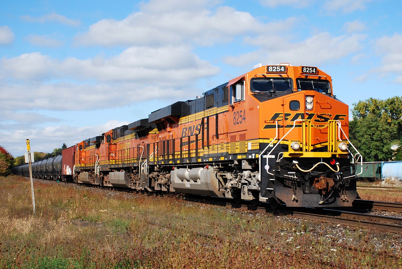 Another CN 720 made it past Sarnia with solid set of BNSF power today. BNSF 8254, BNSF 5210, and BNSF 1096 led the train through Brantford at 11:35 a.m.