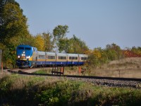 VIA Rail train 659 is headed for Ottawa and Toronto, from Montreal, with this swollen Thanksgiving consist near Glen Robertson ON. Another P42 is pushing at the rear.
