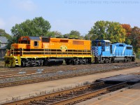 SOR made a surprise daylight run to Brantford yesterday to lift 23 tank cars from the yard.  They came up with QGRY 2301 and CEFX 2015, 2301 arrived on the SOR last Friday and is the first G&W painted locomotive to be on the SOR.  Thanks to Bill Turner for the heads up on this one and James Gardiner for waving me down as I was about to leave!
