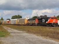 CN 329 cruises through Brantford on a sunny October morning with one of CN's newest GE ES44AC's in the lead.  CN 2871 is only a few weeks old and looked pretty spiffy!  