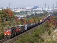 CN Mixed Freight barreling down the Halton Sub in the autumn.