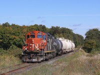 The biweekly train down the Newmarket Spur is almost at its destination of Stephan Company where it will drop off several tank cars of ethylene oxide.