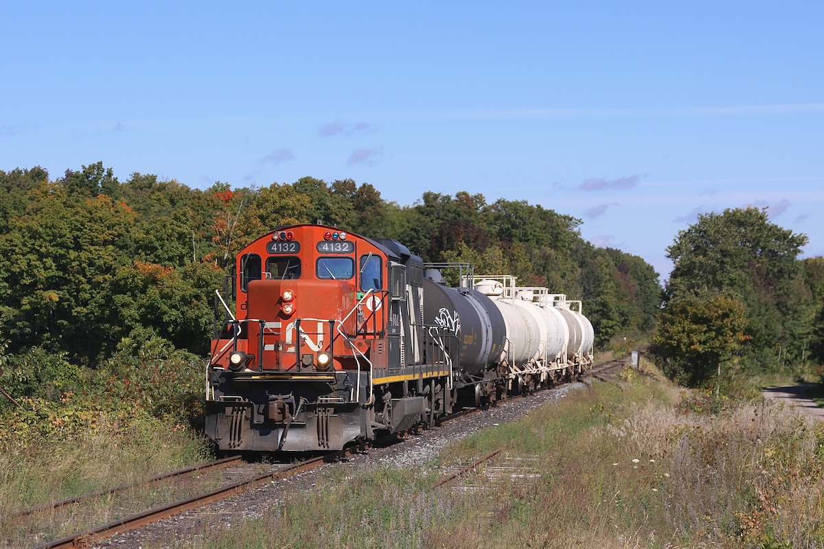 The biweekly train down the Newmarket Spur is almost at its destination of Stephan Company where it will drop off several tank cars of ethylene oxide.