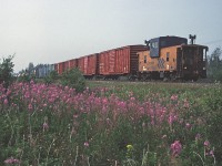 Ontario Northland caboose 122 bringing up the rear of train #207 running from Englehart to Kidd.