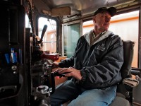The veteran behind the control stand, Steve is in control of former CN 4127, now CCGX 4009 as he backs up to run around his consist at Orangeville.