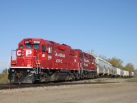 Two rebuilt GP38-2's sit idle on the South Industrial Lead in Brandon.