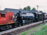 Peter Newman's great shot ( & story ) of the 1201 /  FP7-A  lashup (  a candidate for a RP's “ Hall of Fame “ );
<br>
<br>
 see:    <a href="http://www.railpictures.ca/?attachment_id=16859"> on the Belleville Subdivision  </a> 
<br>
<br>
( and is that Frank Bunker at 1201's throttle ? )
<br>
<br>

...reminded me of another 1201 doubleheader:  the G5a / RS-18  lashup at Charney P.Q.
<br>
<br>
 ( G5a #1201 a June 1944, CPR Angus Shops, Montreal build – CN #3718 a 1957, MLW RS-18, Montreal build )
<br>
<br>
Ex CPR 1201 – owned by the National Museum of Science & Technology ( and operated by ? )  -  was attending  the 450th anniversary celebration of the founding of Stadacona ( Quebec City ) by Jacques Cartier.
<br>
<br>
Uncertain what ailed the 1201 on this assignment – perhaps a viewer may be able to elaborate.
<br>
<br>
June 26, 1984 Kodachrome by S.Danko.
<br>
<br>
More CPR / exCPR  steam, including a double header:
<br>
<br>
 <a href="http://www.railpictures.ca/?attachment_id=6480">  Wakefield </a> 
<br>
<br>
   <a href="http://www.railpictures.ca/?attachment_id=12256"> West Toronto </a> 
<br>
<br>
 <a href="http://www.railpictures.ca/?attachment_id=12181">  Leaside </a> 
<br>
<br>

 <a href="http://www.railpictures.ca/?attachment_id=8188">  Agincourt </a> 
<br>
<br>
<a href="http://www.railpictures.ca/?attachment_id=7412"> Cherry Street </a> 
<br>
<br>
sdfourty

