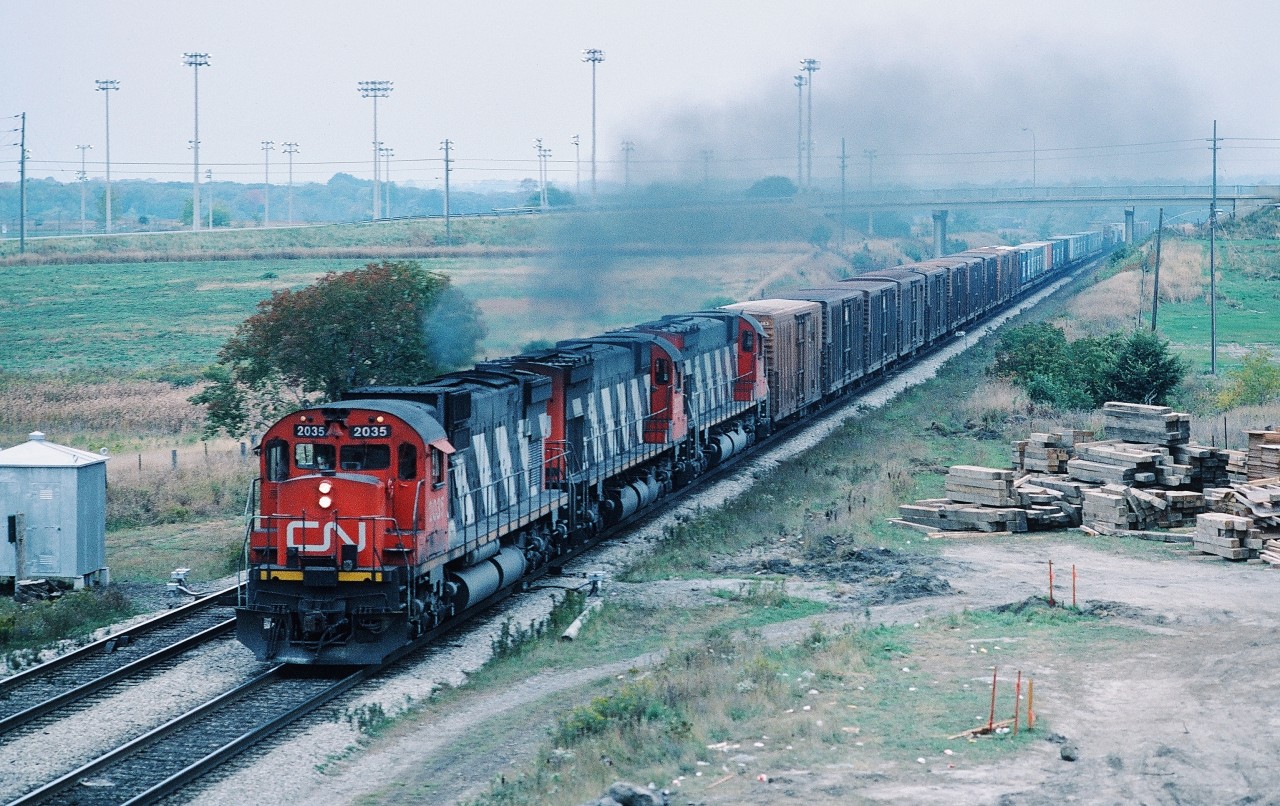 Three of ALCO's finest !


ALCO's behaving....the way ALCO's should...


Ok, ok.... these are MLW's built under ALCO license.


Nevertheless these are Century's ! 


 C-630M's to be exact, built in Centennial year, CN classes MF-30a and MF-30b.


It seemed that the CN Engineman and crew were enjoying the sound as much as I was !


For some time after this Kodachrome was exposed one would have to travel to Quebec Cartier to see / hear pure ALCO lash ups!


( hey - hey:  Wide cab ? What is that ? ... And GMD ….is that a food additive ? ….and GE? They make toasters, right ? ….Plug door box cars ?  ….Containers on regular flat cars ?  )


Road Freight...the ALCO way ! October 9, 1984 Kodachrome at CN Snider by S.Danko.


More Century / big M power:


 leaning into the curve   


  M for Magnificent   


  big pushers   


sdfourty.