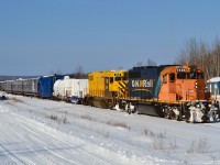 Work train season is over so 1735 and special guest Xstrata 054 leave Englehart for Northbay with Gang 92
054 is due for a traction motor change by ONR.