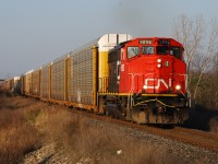 Sweating the assets, old dog CN 9592 has an impressive 70 car L531 underway out of Port Robinson with mostly autoracks for NS at Fort Erie and autoparts and mixed freight for the B&P at Lackawanna, NY.