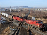 In this typical view of the Thunder Bay North crossing as seen from Central Ave, CP 340 takes some head room out of the 'New Yar', stringing out across both CP mains and the CN Kashabowie Sub.