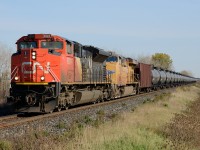 CN train 721 west bound at Fairweather Side Road with CN8924 and UP7370.