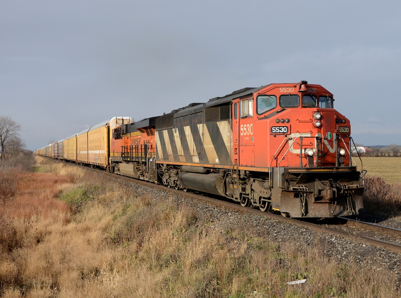 CN5530 with BNSF6825 lead train 382 east bound at Fairweather Road.