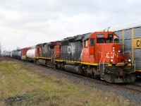 CN 5386 leading train 509 meets train 385 at Stewardson Side Road east of Wanstead.