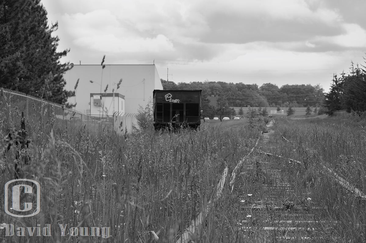 On a forgotten spur on the (north)western edge of Orangeville lies CP 360847. An old CP ballast dump, not likely to see use anytime soon (although there was a load of ballast in it...).The picture speaks abandonment to me, grass grows tall between the rails and shrubs and trees are starting to grow on the final stretch of the spur in the background. The switch appears to have been spiked towards where this car sits as the target has been removed. I wonder what has happened in the time between posting this (Nov 2014) and since taking the shot...