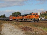 CN U720 is lead through Brantford on a sunny October morning with BNSF 8254, BNSF 5210 and BNSF 1096.