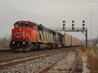CN 393 is seen cruising under the signal bridge at Paris Junction with CN 5500 and CSXT 8728 providing the horsepower for today's train.  CN 5500 is one of four SD50AF's on CN's roster making it a pretty unique catch especially leading!  I had a few hours off between classes on Thursday so going for a drive to Paris seemed like a good way to spend the time off.