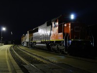 After completing their work at Brantford, CN 396 begins to build their air up before departing Brantford on a mild November evening.  Their power tonight consisted of CN 5485, BNSF 4735, BNSF 7840.