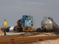 <b>End of an Era</b> <br><br>This morning dad and I went out to Jarvis to run a few errands and swung by the SOR yard in Garnet to see what there was to shoot.  The power for the Nanticoke Road Switcher was parked back in the yard with CEFX 2015, RLK 3873 and QGRY 2301.  The GP20D's time on the SOR is a few weeks away from being finished, with RLHH 3403 and RLHH 3404 on site in Hamilton being prepared to move up to Garnet and take over the road freight duties on 597.  I will be sad to see the GP20D's go, but I am looking forward to some new variety on the SOR!