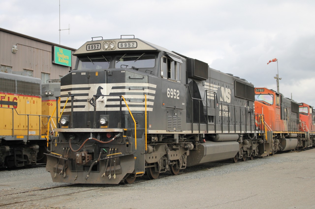 The first Norfolk Southern SD60E to set foot in this neck of the woods.  It came to Saint John NB on a CN crude oil train, U700.