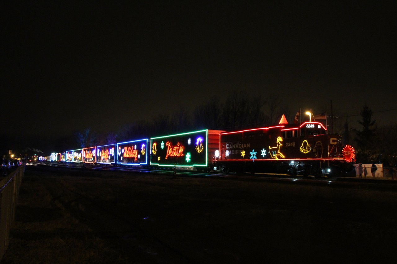 The CP 2014 Christmas train during his stop in Delson Qc .