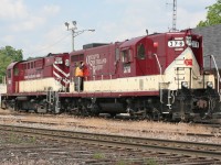 More Ontario Southland. Paired OSR units OSRX 182 and OSRX 378 rest in front of the Woodstock depot. I'm not sure where or how I got the symbol "OSRX" (someone is welcome to comment). The date is June 18, 2011. It is nice to see the matching paint schemes.