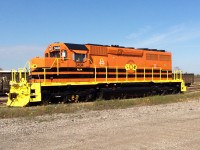 [Editors note: Newsworthy, not accessible by public and submitted by railway employee] Freshly painted in the GWI corporate colours, a RLHH SD40-2 sits at the new SOR facility at Railcare awaiting inspection before it goes into revenue service. Photo taken with permission wearing required PPE with Hamilton Port Authority access card. 