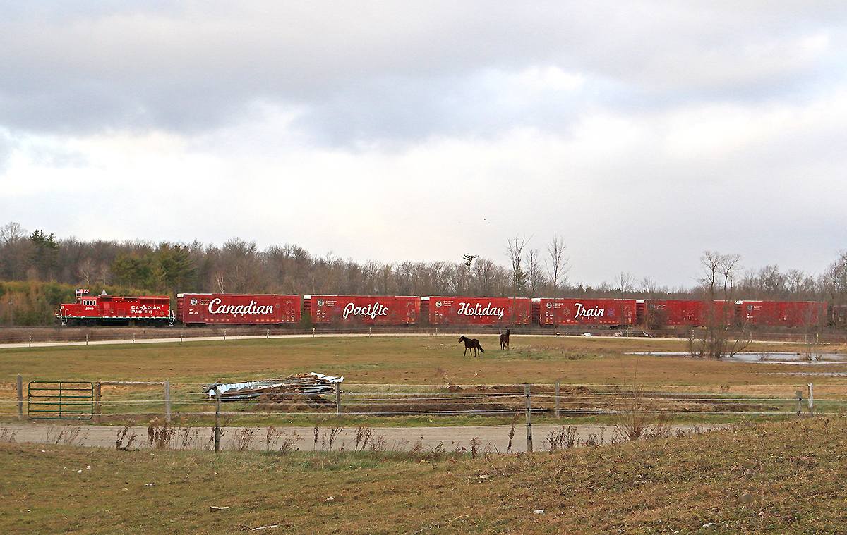 Canadian Pacific's American Holiday train hustles across the Galt sub.