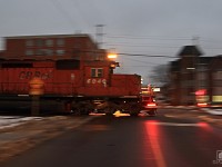 Track speed through Streetsville, Built in 02/1983 in London, Ontario the classic GMD SD40-2 takes charge on CP142. 1656hrs 