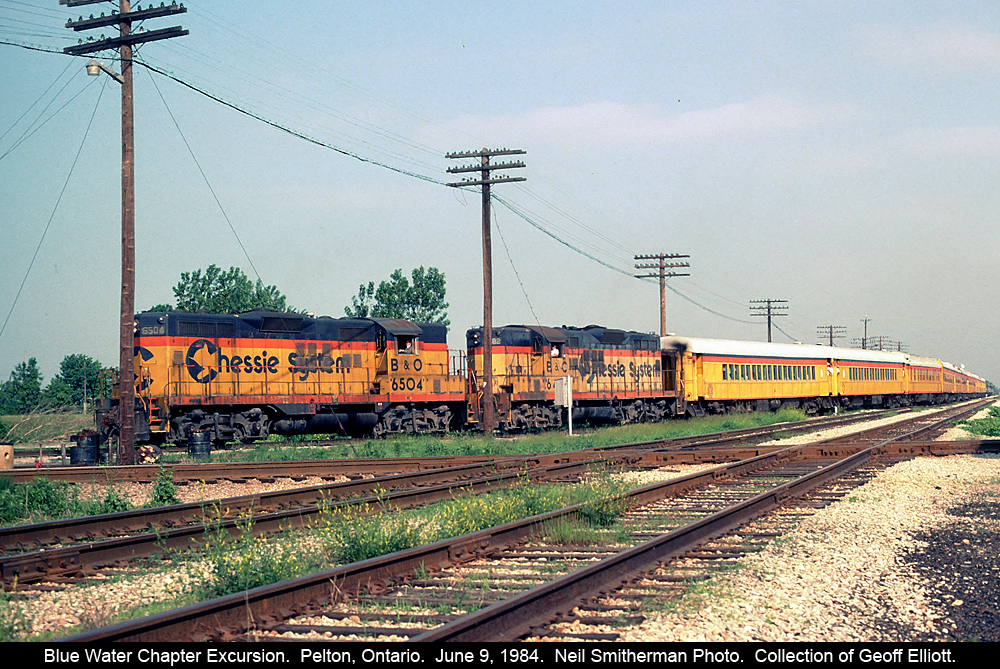 This photo was taken by my friend Neil Smitherman.  Here we have the Blue Water Chapter of the NRHS running an excursion on the C&O Canadian Division back in 1984.  I was 16 at the time and remember watching this train go through Wheatley, Ontario as it ran from Detroit to St. Thomas, Ontario and return.  Wish I had had a camera back then, but it would be another couple years before I started to take photos of what I knew was going to be the end of the C&O as I had known it in Canada.
