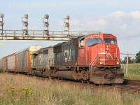 CN 5796 and GTW 59xx break the silence of a summer evening as they hustle westwards with their freight.