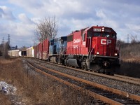 After making a lift in Toronto Yard, 6223-CEFX1023 muscle their train through Cherrywood. They'll go into Spicer for a westbound before having a straight shot to the Falls.