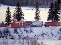 This snow plow has just passed Crescent Spur and is headed westwards towards Prince George. In the background can be seen the frozen Fraser River.