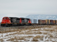On a typical Okanagan winter's day CN nos.5475 & 5448 are heading south through Spallumcheen with the local freight.