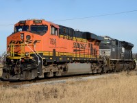 BNSF7609 with NS2686 head back into the yard at Sarnia having just been wyed at St. Andrews Street. They will lead train 501 later in the day