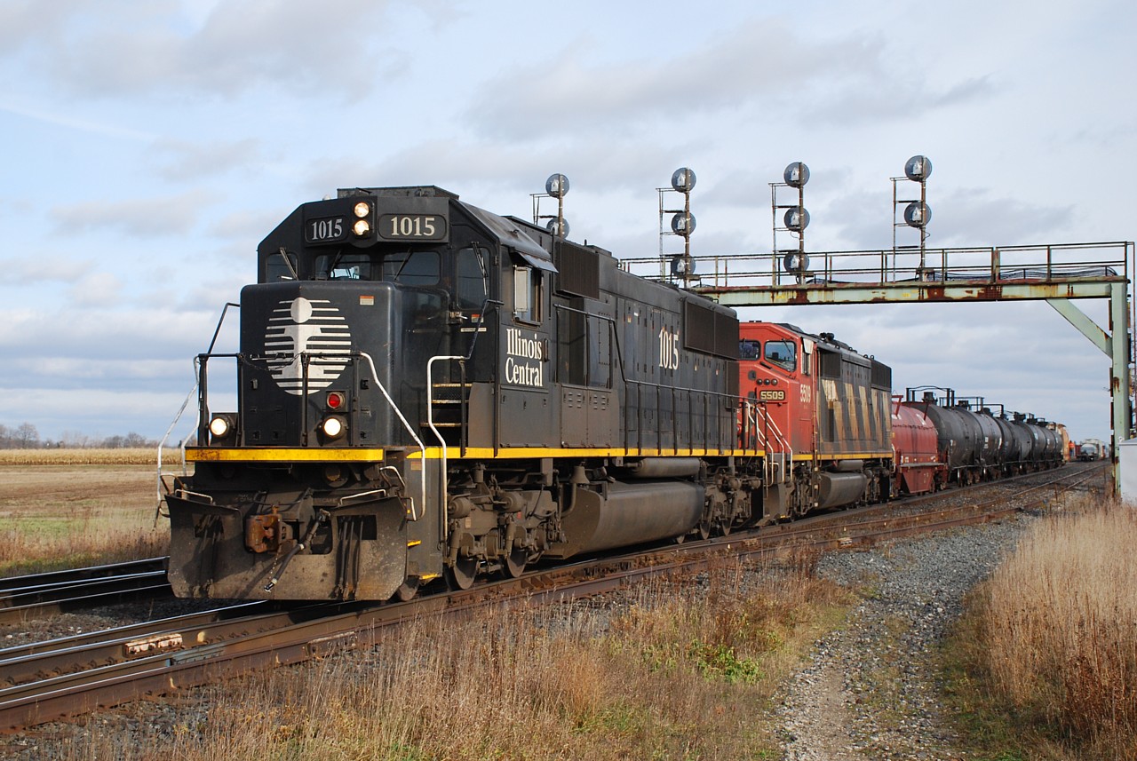 Having opposing traffic running eastbound on the north track between Hamilton and Paris, the RTC never had an opportunity to get 331 to the north to make their lift off the north service track. In a rare move, IC 1015 and CN 5509 are seen backing their unusually small lift on to their train on the south track at Paris West.  Thank you to those that provided a heads up on this one.