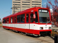 The Edmonton Radial Railway Society operates about 3km of track between around Strathcona and Jasper Ave in Edmonton. Most notable about this line is that it crosses the High Level Bridge, which serves as a vehicle, pedestrian, and railway crossing of the North Saskatchewan River. Here, the society's 1970 Siemens-Duewag articulated tram is stopped at the Jasper Terminal on one of the last days of operation in 2013.