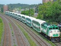 Once making up the entirety of GO's locomotive fleet, by this time, the F59PH's were a minority. Here, F59PH 555 pushes GO 909 west at Sunnyside on a nice summer day in July 2010. Around this time, the L10L setup for the F59PH's was beginning. It would only be a few more months before F59PH's would no longer operate solo on trains. GO did end up keeping 8 F59PH's, 557-564, and rebuilt them. However, everything below that was retired. 555 only lasted a few more months, and was retired. It now operates with AMT as AMXX 1348. GO now operates the remaining F59PH's only in L10L consists, and primarily on the Barrie line, but sometimes operate on other lines, specifically train runs that aren't dedicated to have 12 car consists, of which all regularly scheduled Milton line trains do not fall in that category.