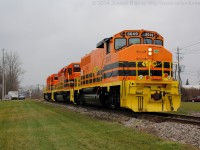 A SOR power hop throttles up through Cainsville with RLHH 3049, RLHH 3404 and RLHH 3403 as the power.  The SD40's will be used on the Nanticoke Road Switcher and 3049 will be used at the Imperial Oil facility in Nanticoke.  These new units spell the end of the GP20D's reign on the Hagersville Sub.  Thanks to James and Rob for the heads up on where the power was when I got out of class.  