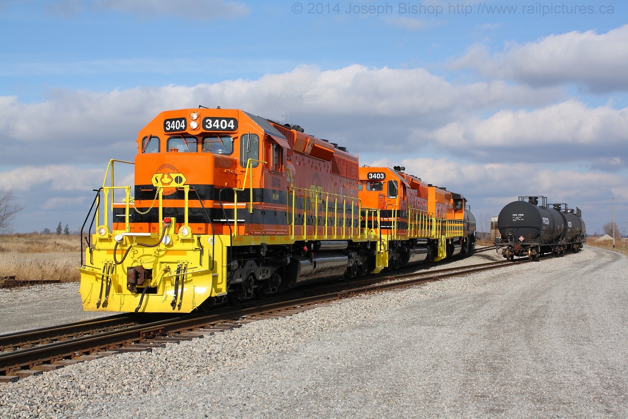 On their first day of revenue service on the SOR, I find RLHH 3404, RLHH 3403 and RLHH 3049 working Garnet yard on a sunny December morning.  The SD40-2's have replaced the GP20D's on the SOR, I found CEFX 2015, RLK 3973 and CEFX 2006 parked in Hagersville this morning waiting on a crew to take them to Hamilton for the CEFX's to be returned to the leaser.