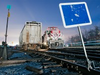 OSR 181 and the 505 sit in mainline three, gargling away on this cold fall night. The London Pickup zips by on the north track with 20+ cars to set off in mainline two for the OSR, and to the left is an empty cement car from traxxside sitting on the lead after derailing on the GO Four/Five lead switch. 