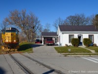 LLPX 2236 has no trouble keeping off the grass as a meeting of General Motors products at 39 Crimea St in Guelph which once formed part of the Fergus subdivision and was a fairly busy mainline. Railways and Houses have close proximity to each other in various locales around the country - and this is no exception. From 1969 to approx 1974 80 car oil trains passed this very spot almost daily on their journey from Montreal, Toronto, Guelph, Palmerston, Southampton and ultimately at the Bruce Nuclear facility at Douglas Point. Passenger trains also passed this spot ending with RDC's in 1970. The home dates to approx 1900. Anyone with photos of these oil or passenger trains up the Bruce Branches?