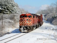 It's rather dull and grey outside - Winter is a great time to stay warm indoors and have a slideshow. The SD40-2F's are getting rarer and rarer - only a couple are left in active service as of December 2014. In this scene, A windmill extra for Windsor, Ontario is seen rounding the curve at Killean nearly a year ago today. Just as rare as the SD40-2F is the CP GP9 - only three left in service in the Toronto area. Who will bag photos of either of these rare models on the CP roster in 2015?