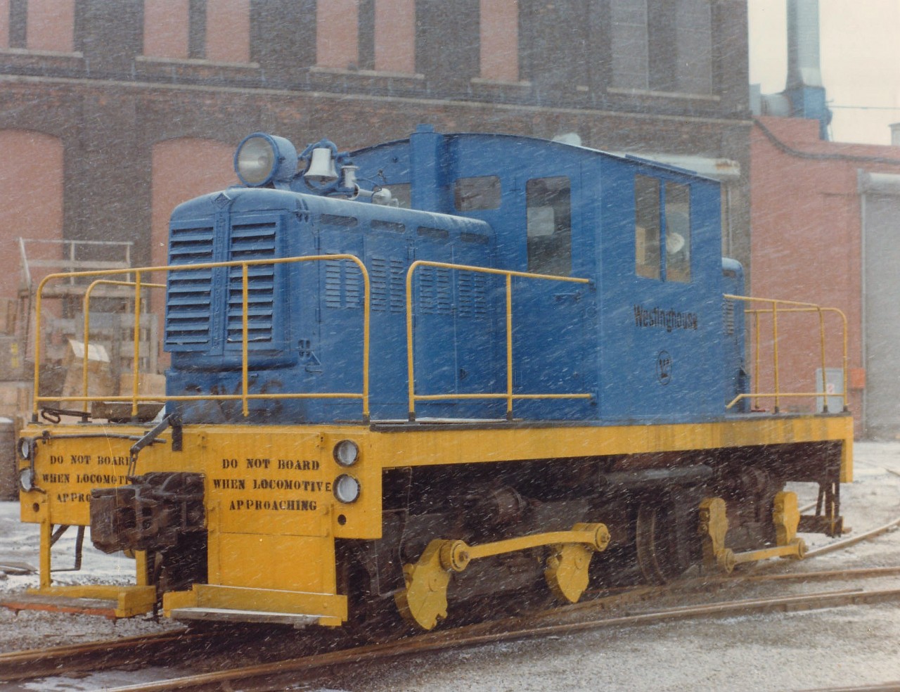 Just off Wentworth Av in Hamilton's industrial area near the CN line stood one of the Westinghouse factories. And driving by one day I spotted their company switcher!! Waited for the snow to stop, but it just kept on; so this is the resulting photo. Built by CLC in 1950, this 50 tonner was a rare specimen, being a side-rod unit. Westinghouse manufactured air brakes for the rail industry here, it was taken over and became Siemens Westinghouse Power around 1997 and in March of 2010 Siemens announced they were closing and that was the end of 100+ years of Siemens/Westinghouse in Hamilton.  I would like to know what happened to the switcher........