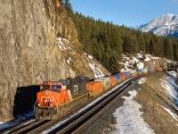 CN ES44DC 2278 lifts a light Q101 into Jasper, half a mile west of English on CN's Edson Subdivision.