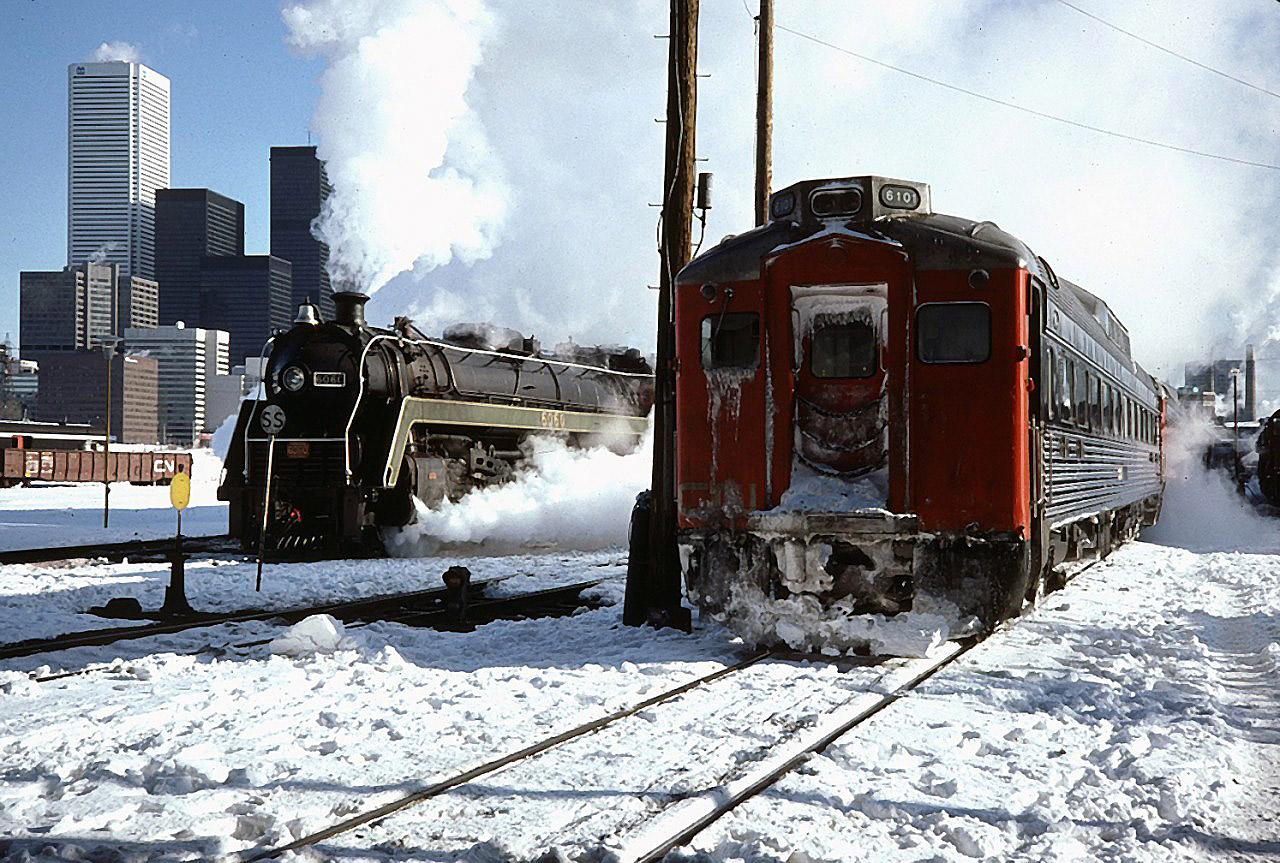 It's bitterly cold, and CN 6060 is readied for an employee Santa Train as RDC 6101 awaits her next assignment.