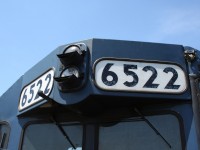 A view of HLCX 6522 number boards and headlights. This was taken on an excursion to Goderich in May 2008. At the time, GEXR acquired three six-axle HLCX maroon and blue locomotives: HLCX 6061, 6091 and 6522. From my understanding, these locomotives didn't last long on GEXR. More to follow...