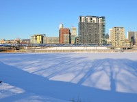 It's about -20C but completely clear as AMT 809 passes the frozen Peel Basin on its way towards Montreal's Central Station.