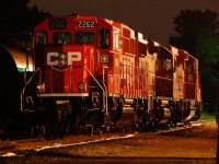 A warm night at CP Kinnear yard as power idles in the yard.